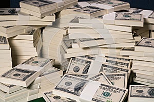Stacks of one million US dollars in hundred dollar banknotes photo