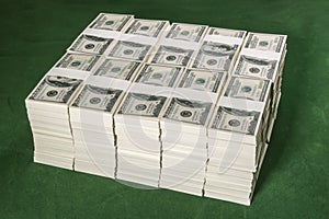 Stacks of one million US dollars in hundred dollar banknotes on