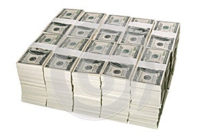 Stacks of one million US dollars in hundred dollar banknotes photo