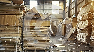 Stacks of Paper and Cardboard Await New Life at a Leading Recycle Industry Paper Plant