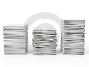 Stacks of paper documents aligned in a row