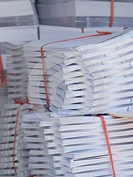 Stacks of paper at a printshop