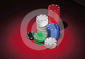 Stacks of poker chips on playing table