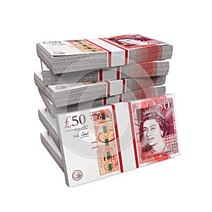 Stacks of 50 Pound Banknotes