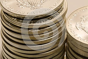 Stacks of pure silver coins