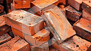 Stacks of red bricks at a construction site serve as building materials for construction, Ai Generated