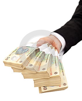 Stacks of romanian currency