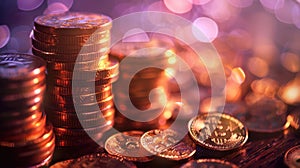 The Shiny Bitcoin Coins.AI generated image photo