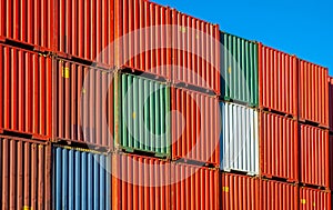 Colorful Shipping Containers Stacked for International shipment