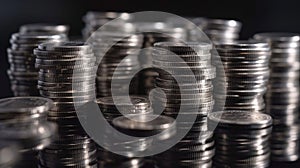 The stacks of silver coins.AI generated image