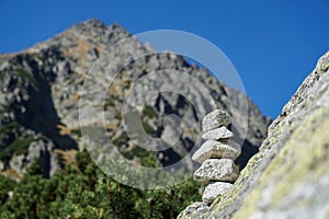 Stacks of small stones in High Tatras, Slovakia