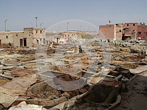 Stacks in a tannery in Marrakech. Morocco