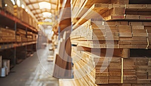 Stacks of timber planks in a warehouse, representing timber building supplies