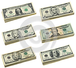 Stacks of US dollar bills photo