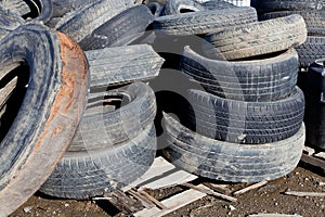 Stacks of Waste Tires in a Yard