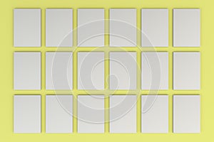 Stacks of white flyers on yellow background