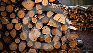 Stacks of wood in a lumberyard, nature material for construction generated by AI