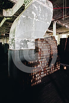 Stacks of Wood Silk Spools - Abandoned Lonaconing Silk Mill - Maryland