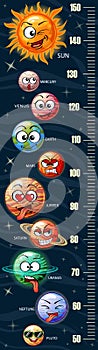 Stadiometer. Height measure. Meter wall with cute cartoon planets of the solar system photo