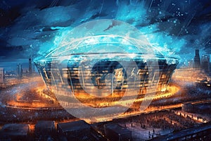 Stadium arena celebrating Manchester city winnning champions league illustration generative ai photo