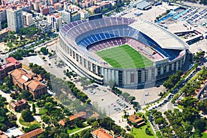 Stadium of Barcelona from helicopter. Spain