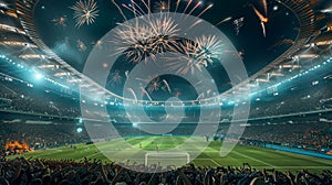 Stadium Celebration Fireworks at Football Match Night