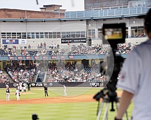 Baseball Field with game being professionally recorded