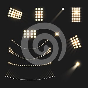Stadium floodlights lights and lamps realistic set isolated photo