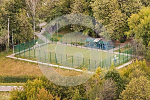 Stadium football in autumn park for healthy active resting lifestyles from above