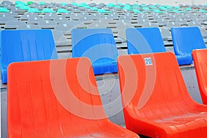 STADIUM - Football field with goal and tablo on blue sky