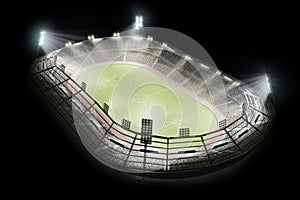 Stadium isolated. Top view. Soccer stadium in the black bsckground . Full spectator stadium. Soccer fans.3d rendering