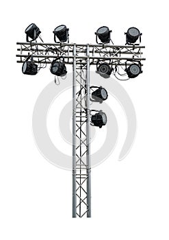Stadium lights or stage spotlights isolated on white background