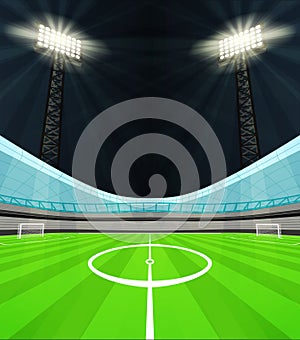Stadium midfield view with shiny reflectors at night vector