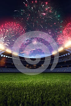 Stadium night without people fireworks 3d render