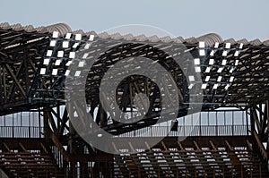 Stadium roof with floodlights