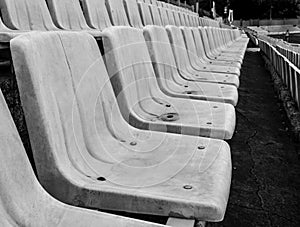 Stadium seats close-up in black and white