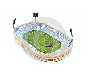 Stadium with soccer field with the light stands isolated on white