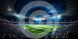 stadium soccer world game goal arena light green sport football. Generative AI.