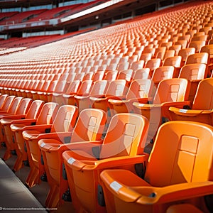 Stadium solitude Rows of empty orange seats in soccer arena