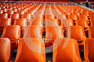 Stadium solitude Rows of empty orange seats in soccer arena