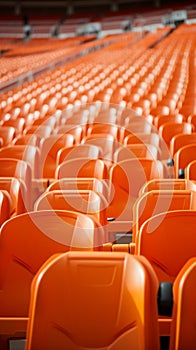 Stadium solitude Rows of empty orange seats in soccer arena