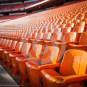 Stadium solitude Rows of empty orange seats in soccer arena photo