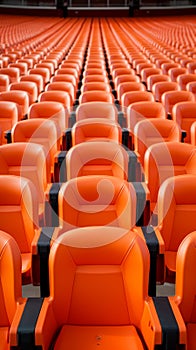 Stadium solitude Rows of empty orange seats in soccer arena photo