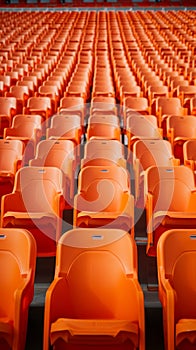 Stadium solitude Rows of empty orange seats in soccer arena photo