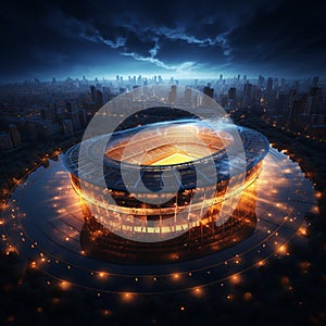 Stadium splendor, 3D top down scene exemplifies soccers nighttime grandeur photo