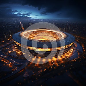 Stadium splendor, 3D top down scene exemplifies soccers nighttime grandeur photo