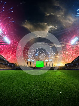 Stadium sunset with people fans. 3d render illustration cloudy sky