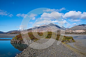 Stafafellsfjoll mountains and River Jokulsa in Lon in east Iceland