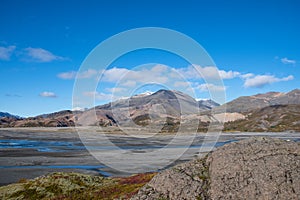 Stafafellsfjoll mountains and River Jokulsa in Lon in east Iceland