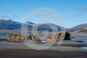 Stafafellsfjoll mountains and River Jokulsa in Lon in east Iceland